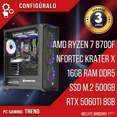 PC Gaming AMD Ryzen 7 8700F - RTX 5060ti 8gb - Vortex